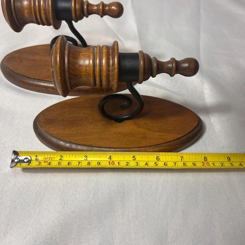 VTG Wood Wall Candle Sconces Pair Colonial Turned Wood Candle Holders American